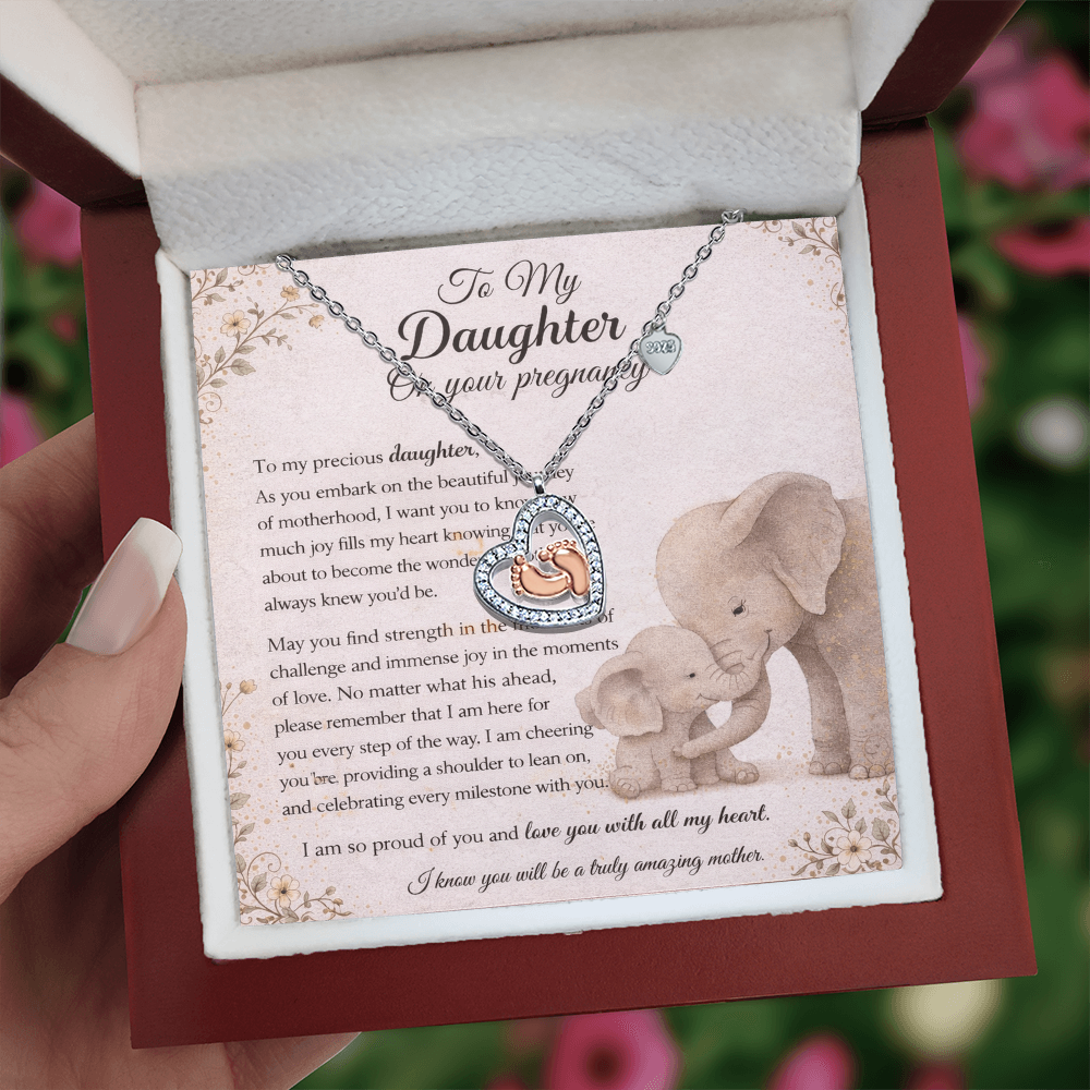 Elegant Pregnancy Necklace Gift From Mom to Daughter – Baby Feet Heart