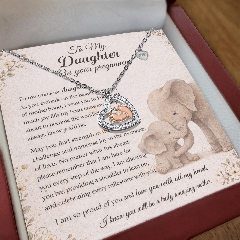 Elegant Pregnancy Necklace Gift From Mom to Daughter – Baby Feet Heart
