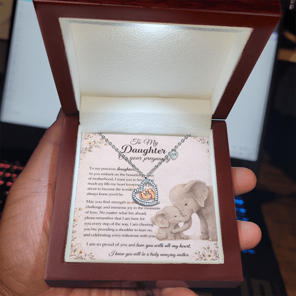 Elegant Pregnancy Necklace Gift From Mom to Daughter – Baby Feet Heart