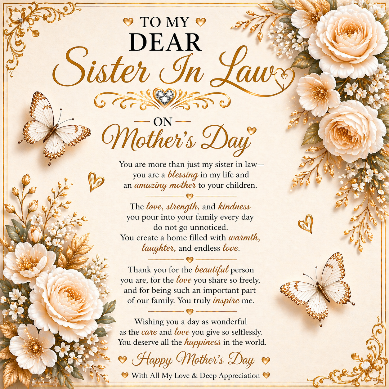 Elegant & Charming Mother's Day Wishes Card For My Sister-In-Law Gift Set