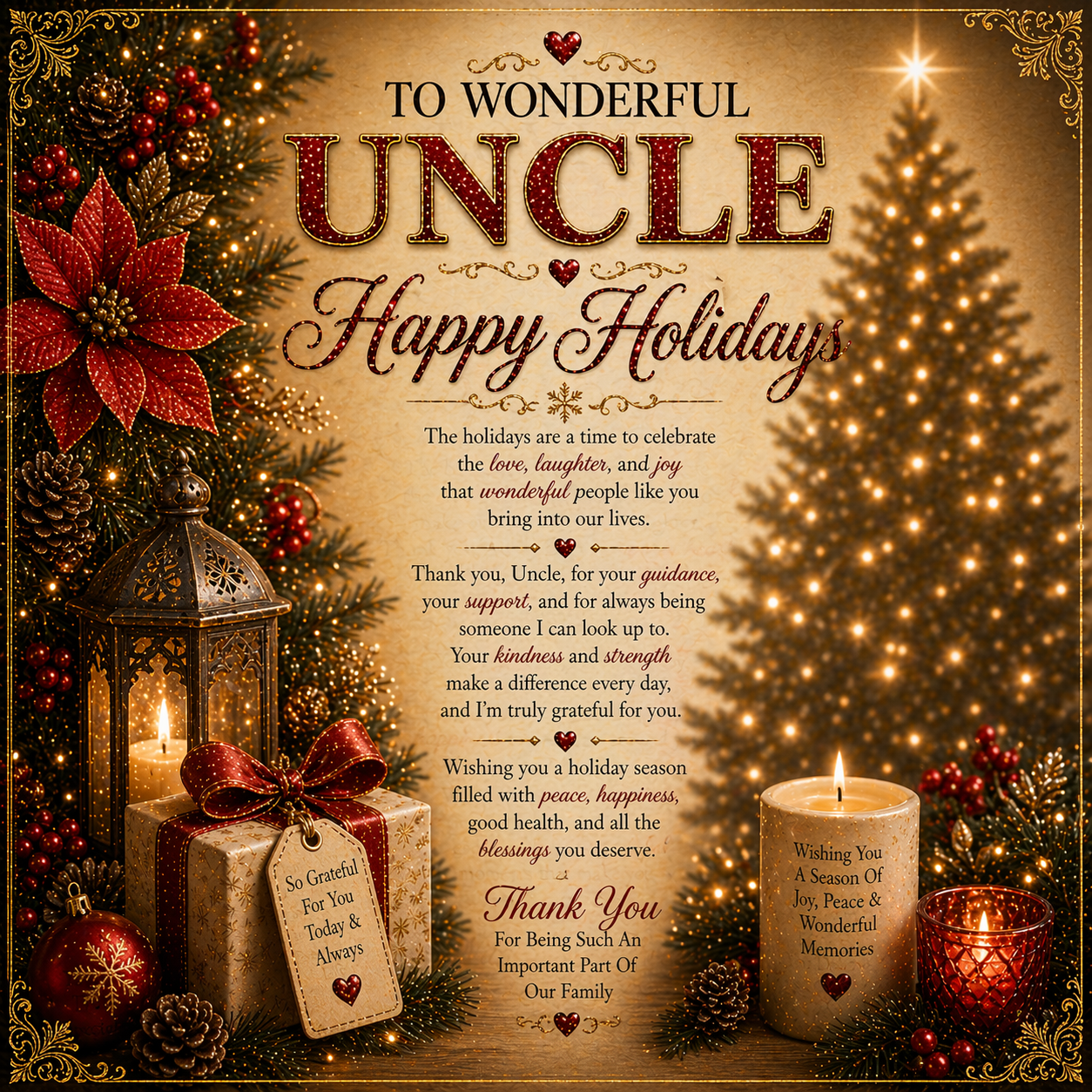 Luxurious Holidays Wishes Card For My Beloved Uncle Gift Set