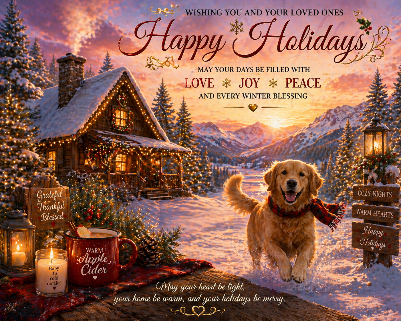 Cozy Holiday cabin With Snow & Lights Acrylic Gift Set