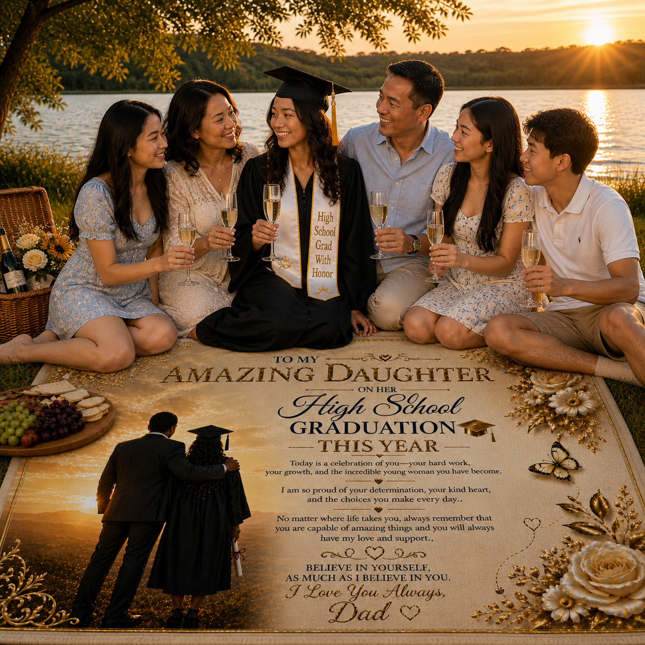 Amazing Daughter High School Graduation Customized Woven Blanket