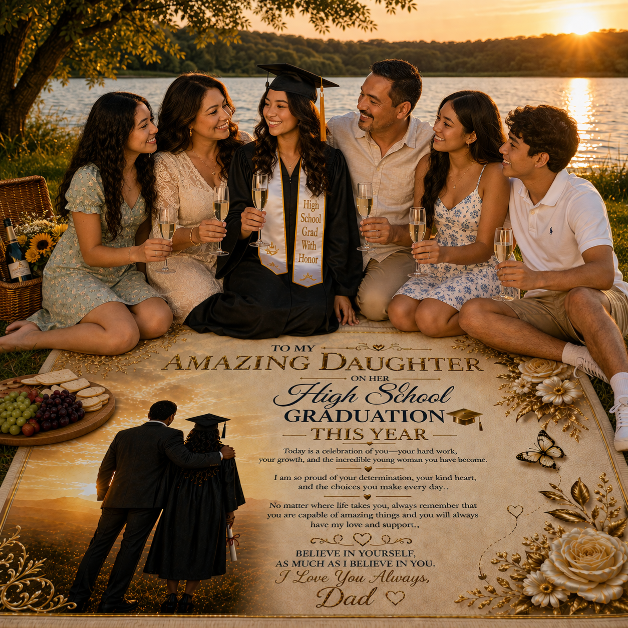 Amazing Daughter High School Graduation Customized Woven Blanket