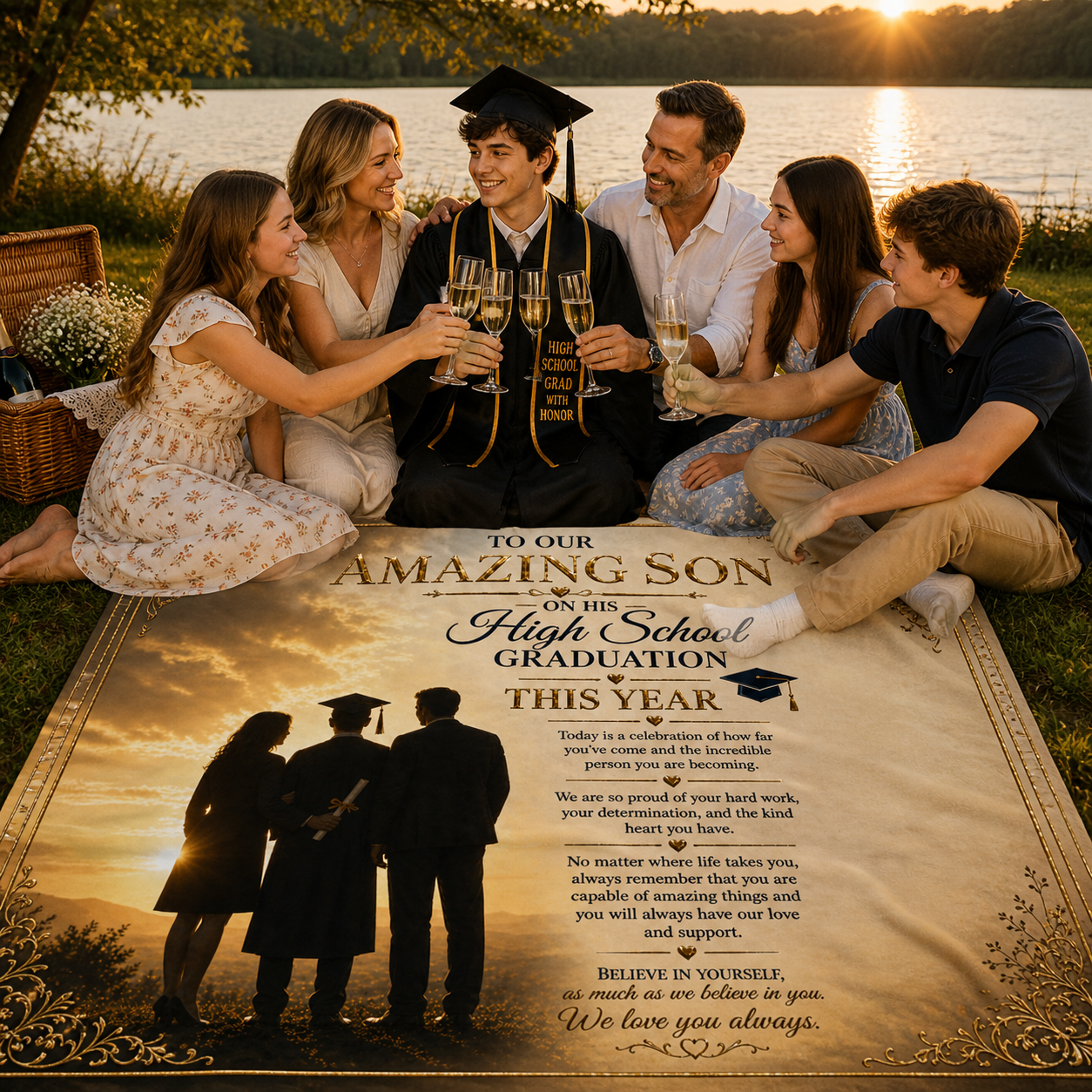 To Our Beloved Son High School Grad Woven Blanket