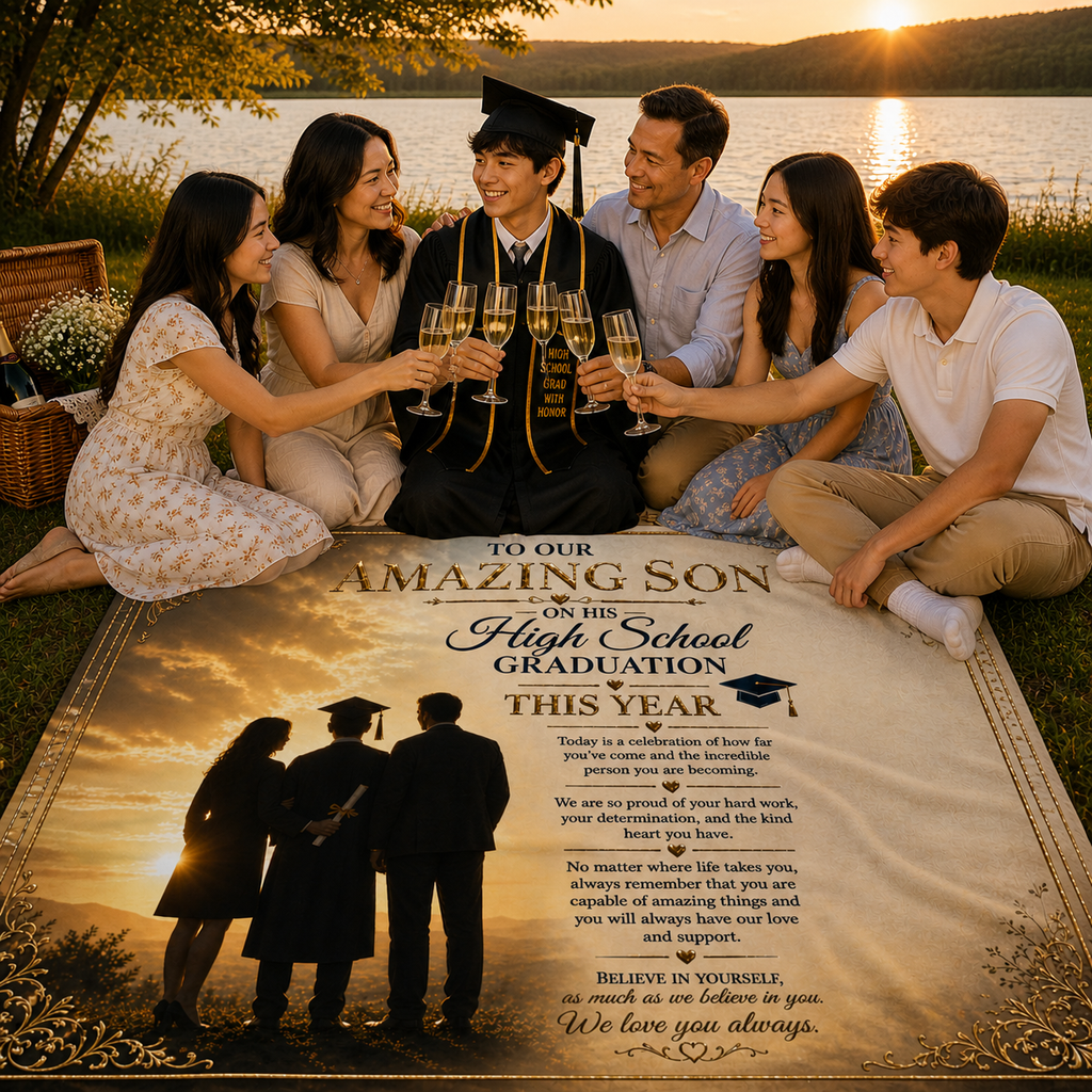 To Our Beloved Son High School Grad Woven Blanket