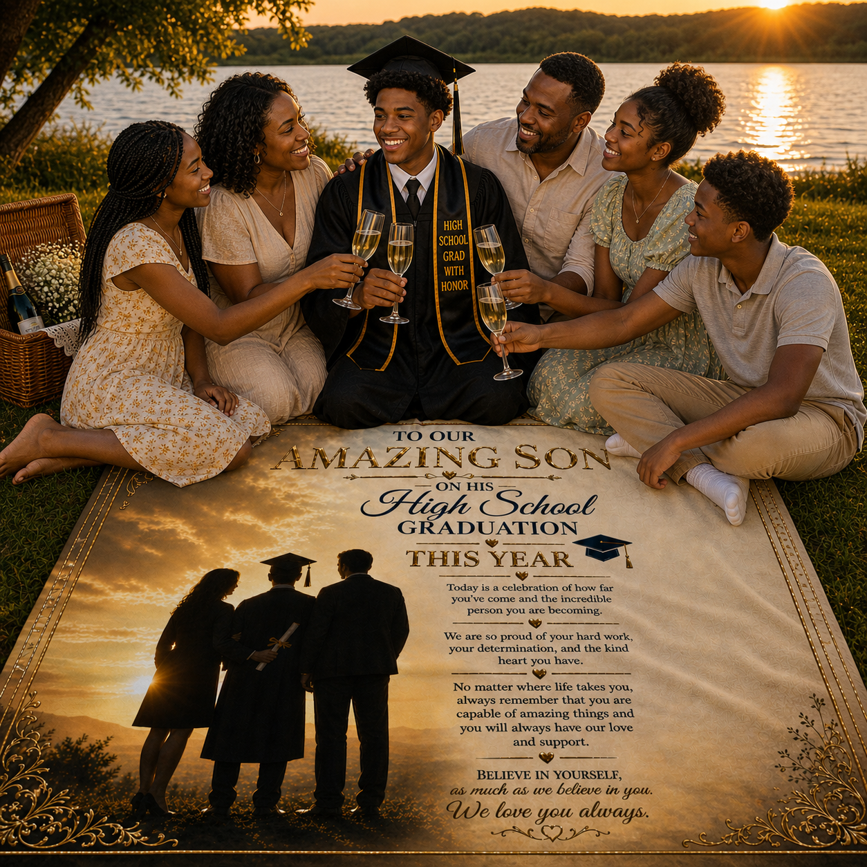 To Our Beloved Son High School Grad Woven Blanket