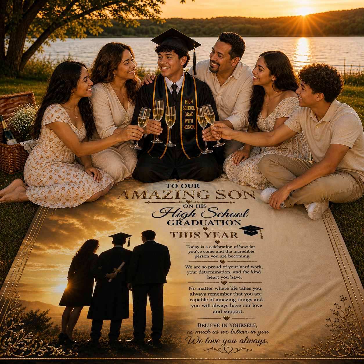 To Our Beloved Son High School Grad Woven Blanket