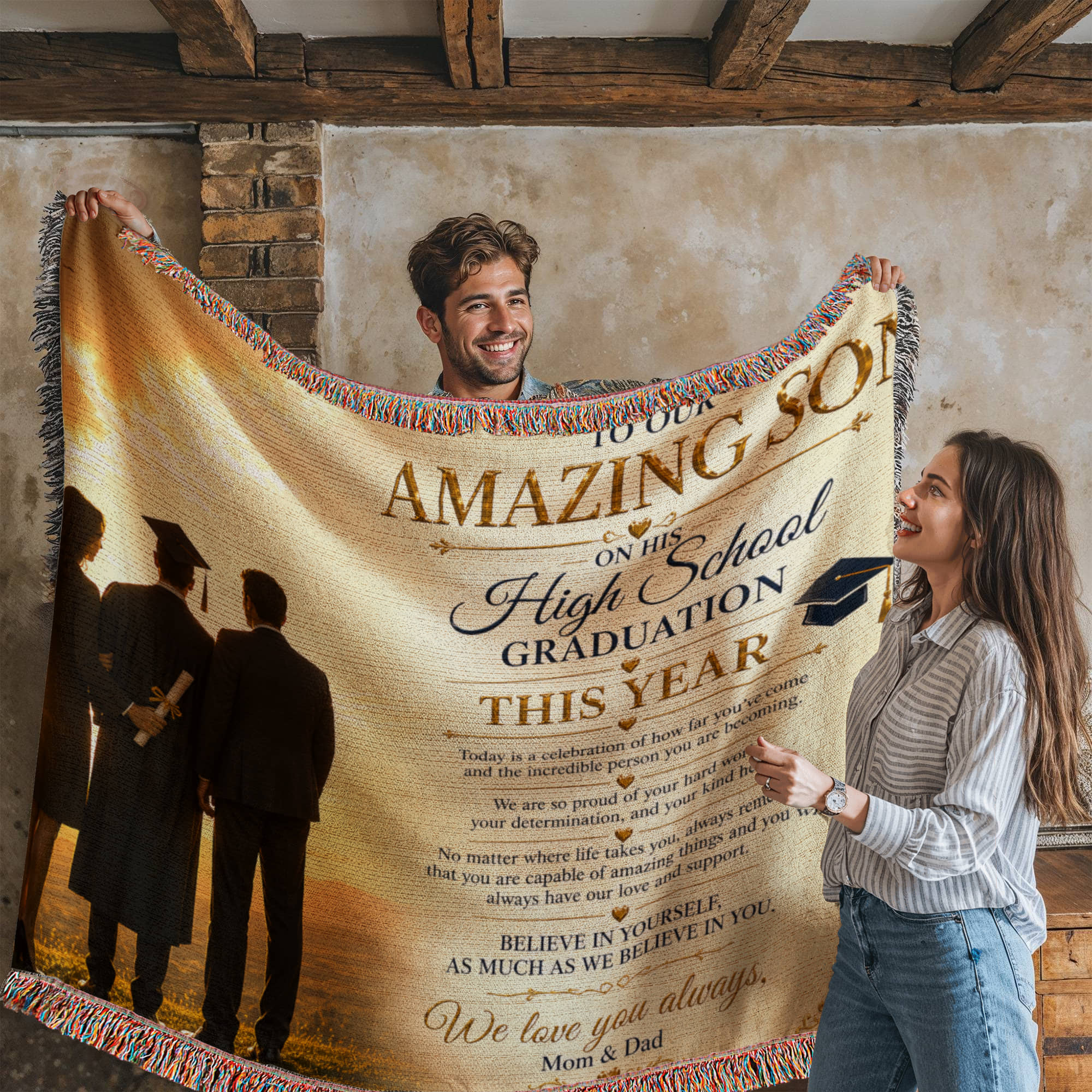 To Our Beloved Son High School Grad Woven Blanket