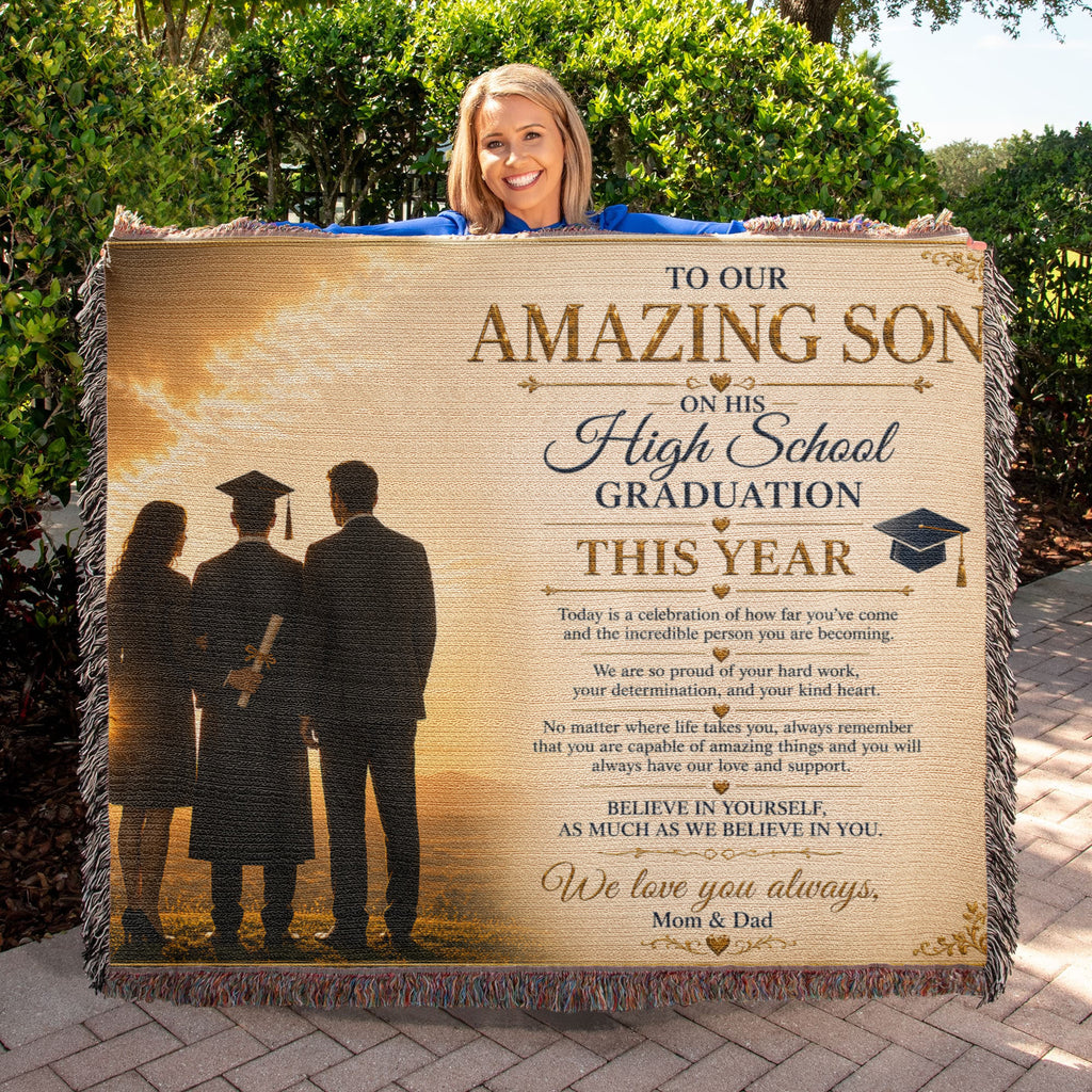 To Our Beloved Son High School Grad Woven Blanket